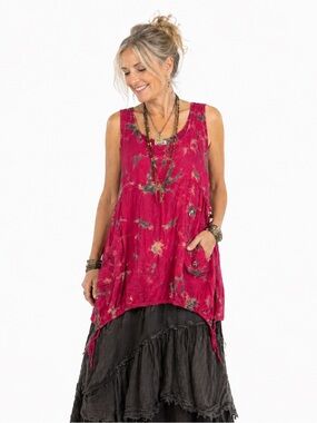Completo Lino by Arthurio Flax Linen Lagenlook Tie Dye Pink Tunic